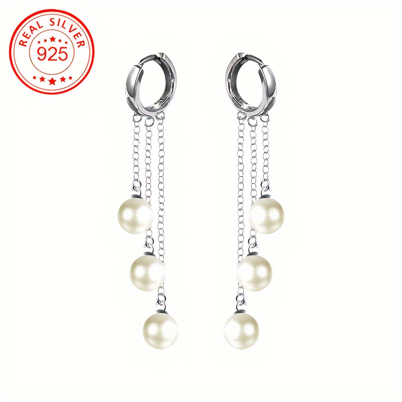 Stylish Drop Earrings with Tassel Lines and Shell Pearl Inlays